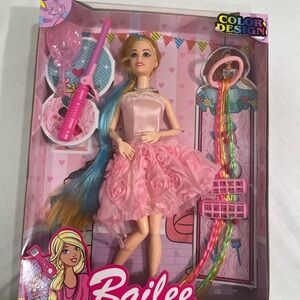 Bailee Fashion Doll Hair Styling Set-Color Design Assorted Dresses and Accessory
